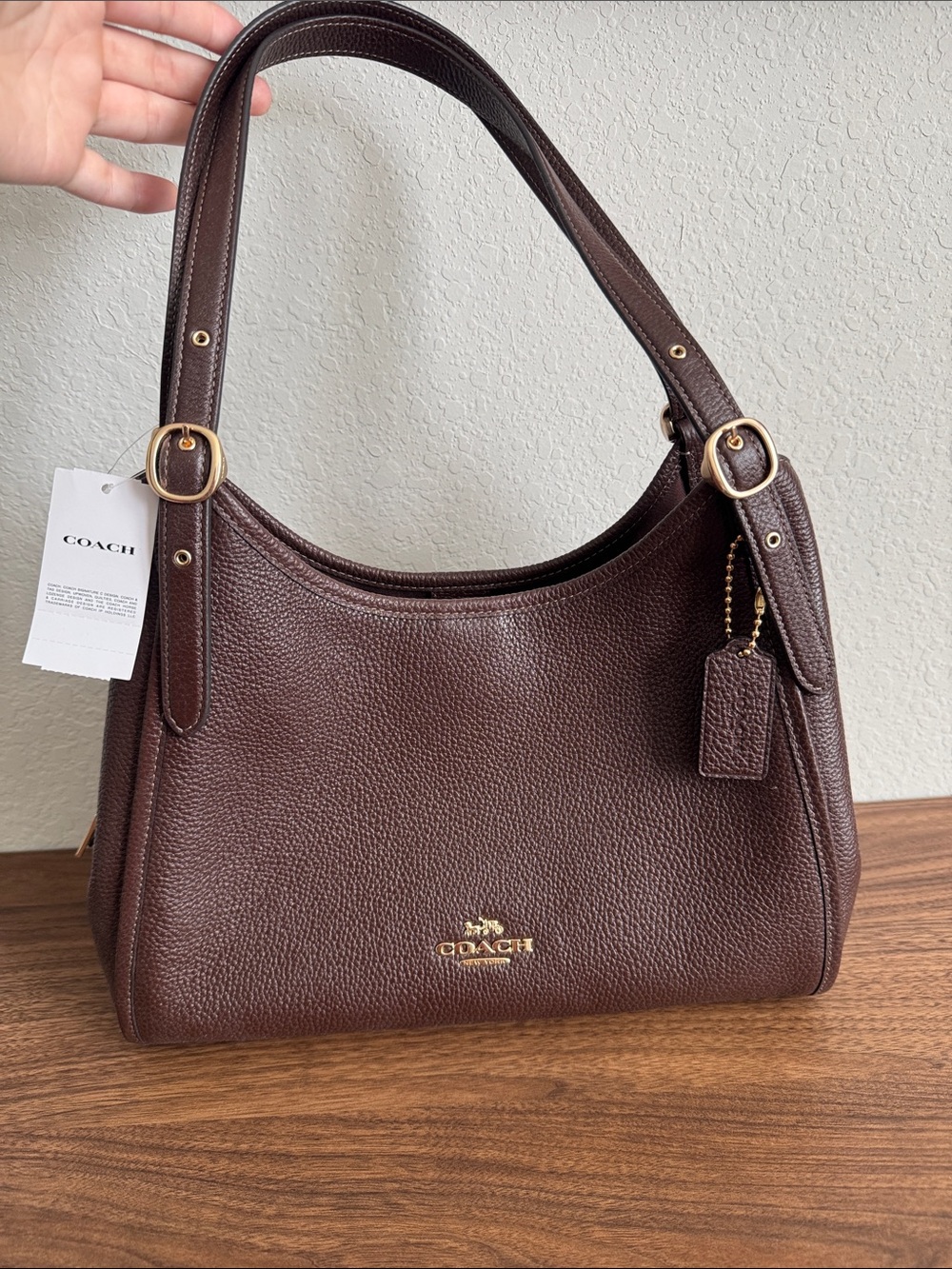 Coach Pebbled Leather Shoulder Bag in Maple with Gold Hardware